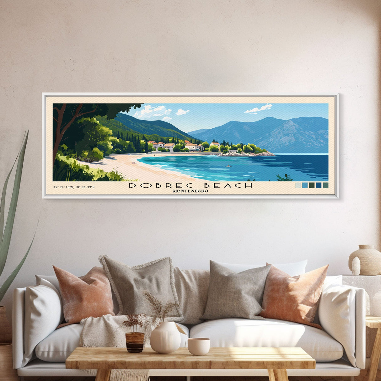 Dobrec Beach, Montenegro Panoramic Print, Vacation Gift, Montenegro Wall Art, Beach Painting, Beach Decor, Beach Or Lakehouse Art