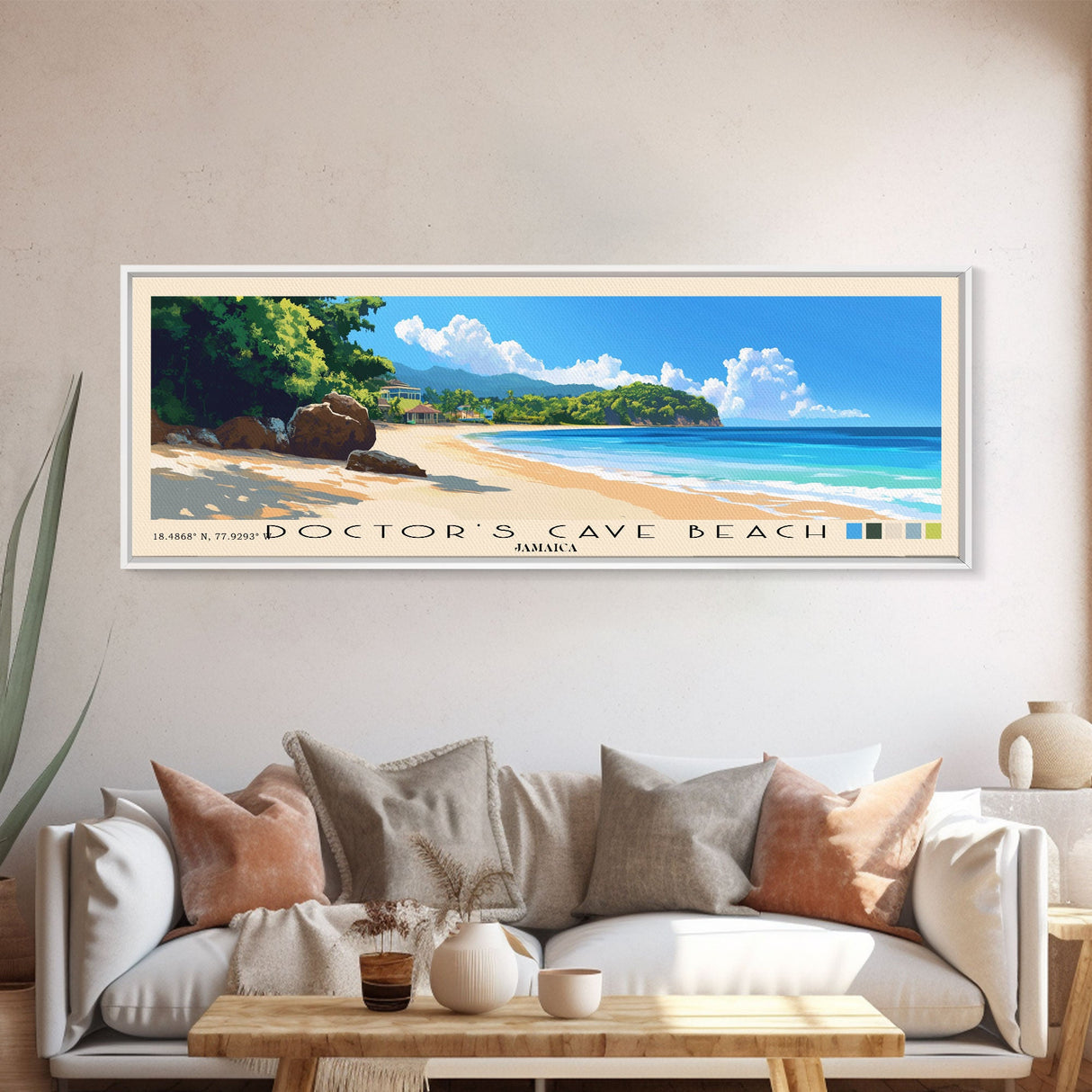 Doctor’s Cave Beach, Jamaica Panoramic Print, Vacation Gift, Jamaica Wall Art, Beach Painting, Beach Decor, Large Wall Art, Wood Frame Art