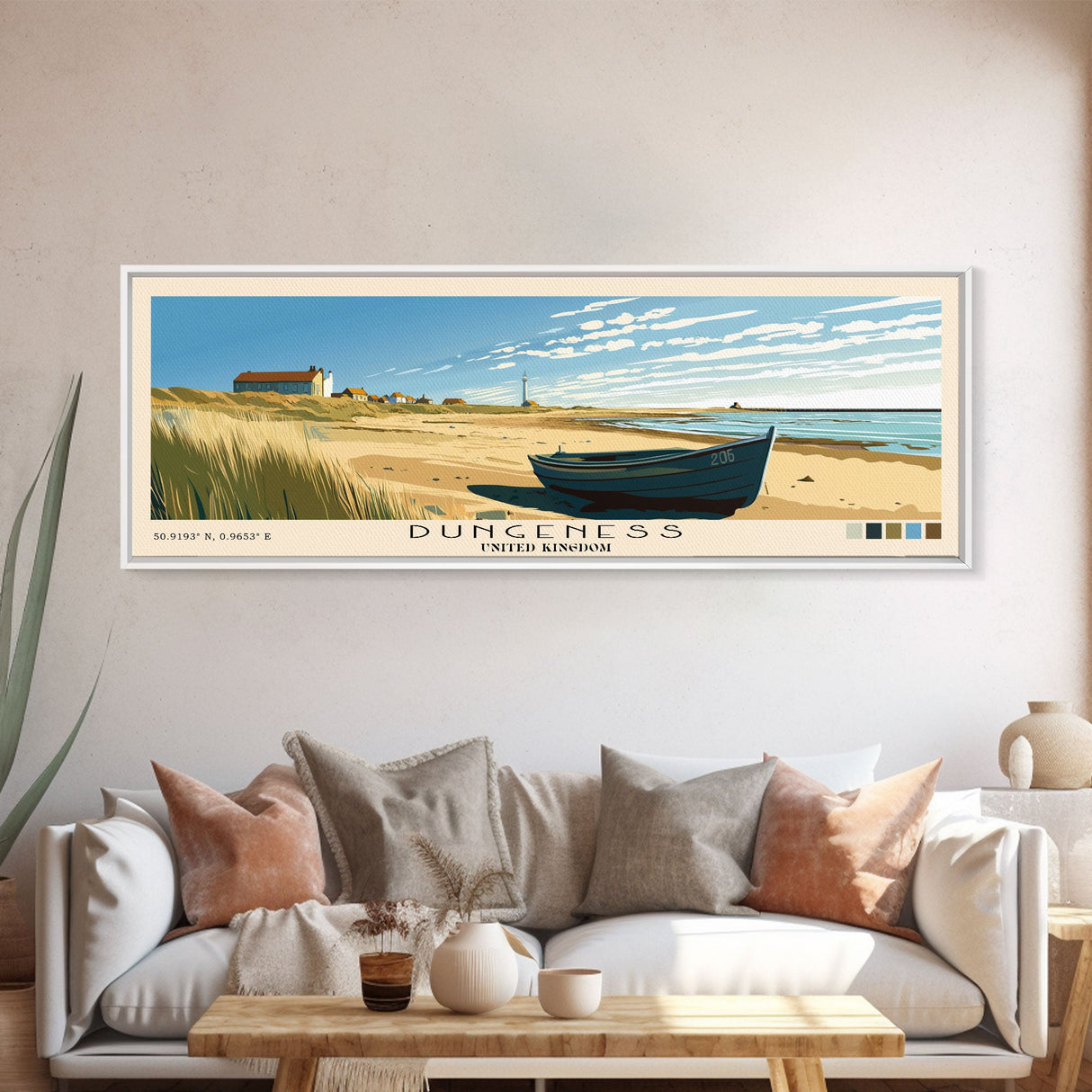 Dungeness, United Kingdom Panoramic Print, Vacation Gift, United Kingdom Wall Art, Beach Painting, Beach Decor, Beach Or Lakehouse Art