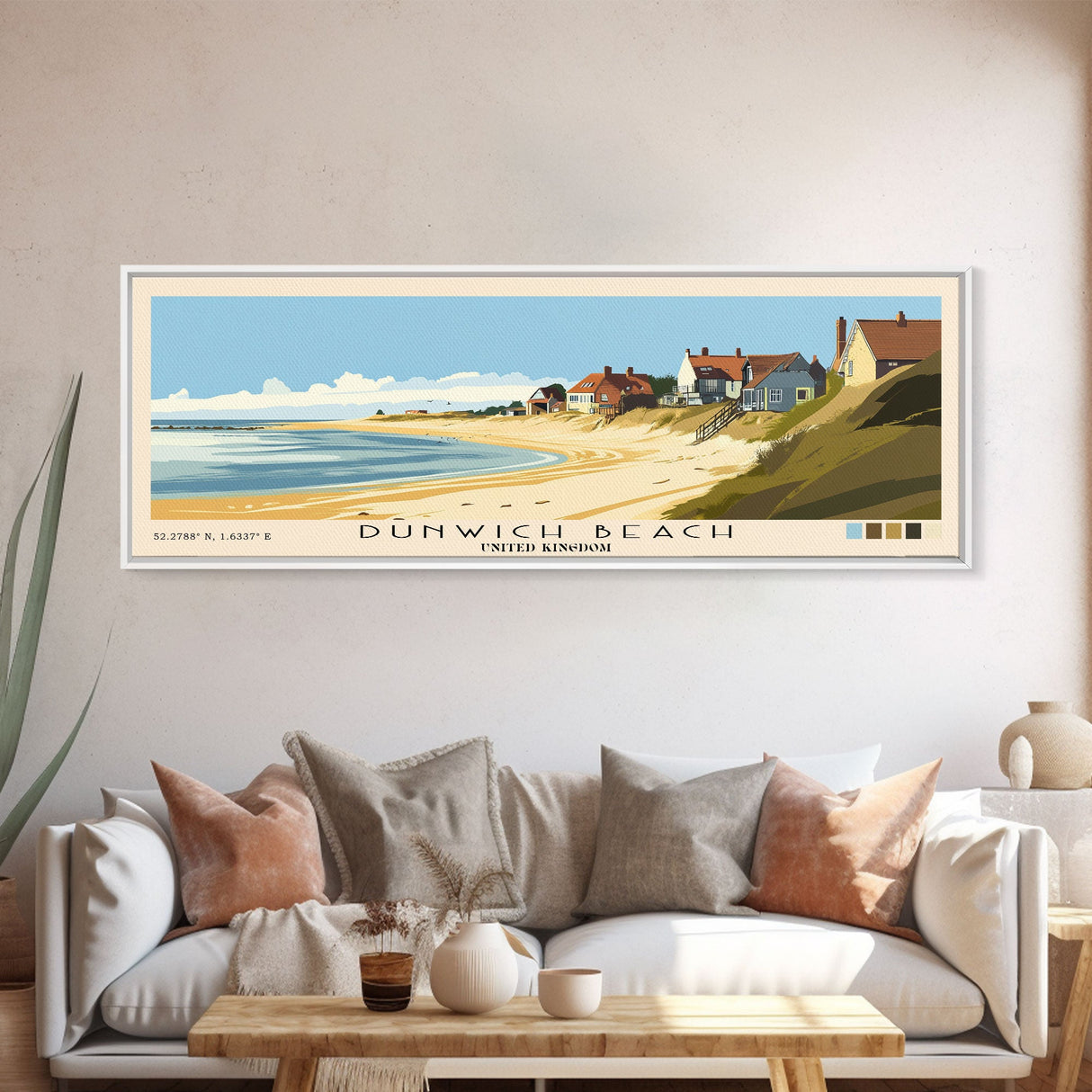 Dunwich Beach, United Kingdom Panoramic Print, Vacation Gift, United Kingdom Wall Art, Beach Painting, Beach Decor, Large Wall Art, Wood Frame Art