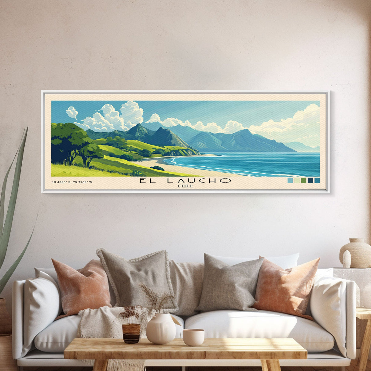 El Laucho, Chile Panoramic Beach Print, Vacation Gift, Chile Wall Art, Beach Painting, Beach Decor, Beach Painting