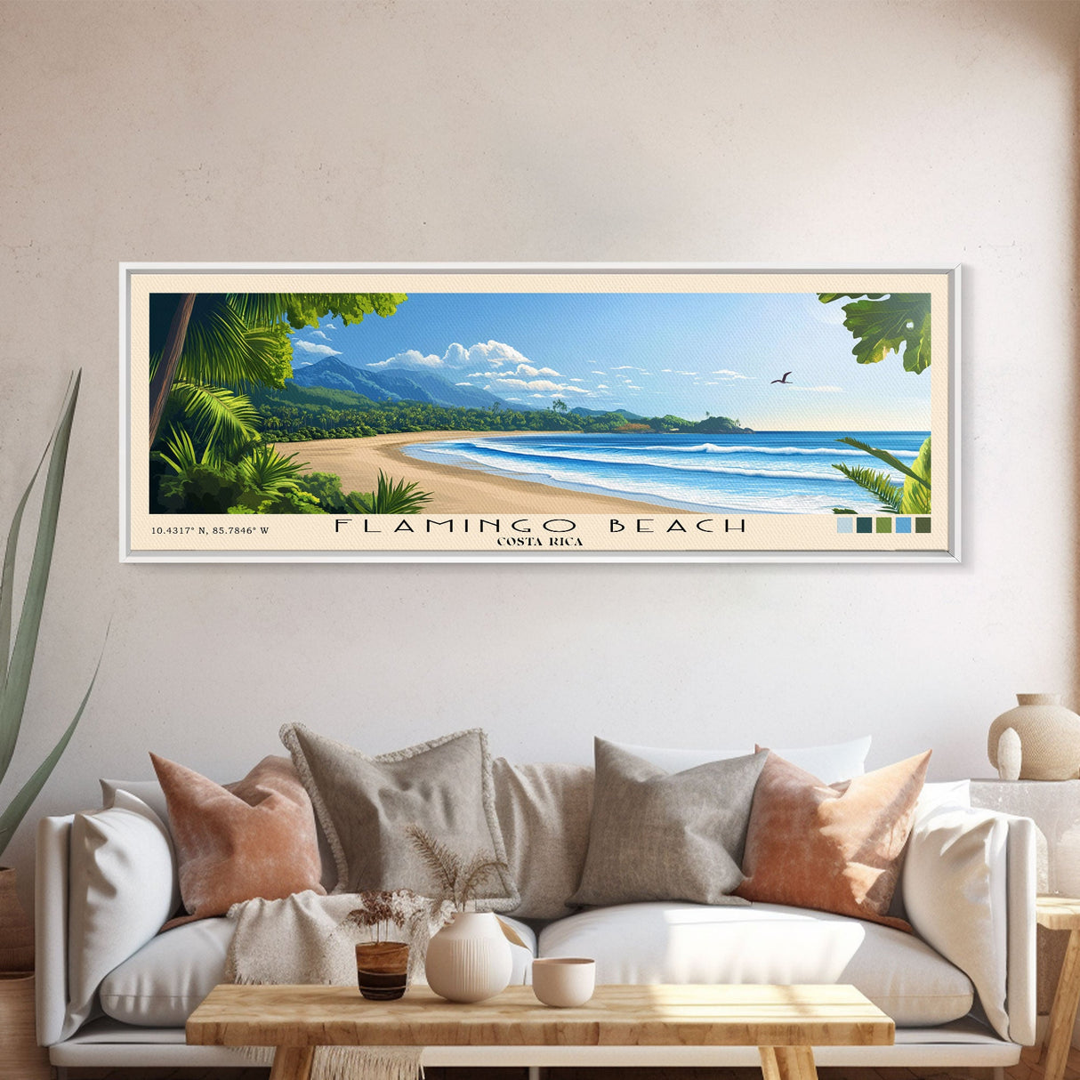 Flamingo Beach, Costa Rica Panoramic Beach Print, Vacation Gift, Costa Rica Wall Art, Framed Canvas Print, Framed Beach Painting