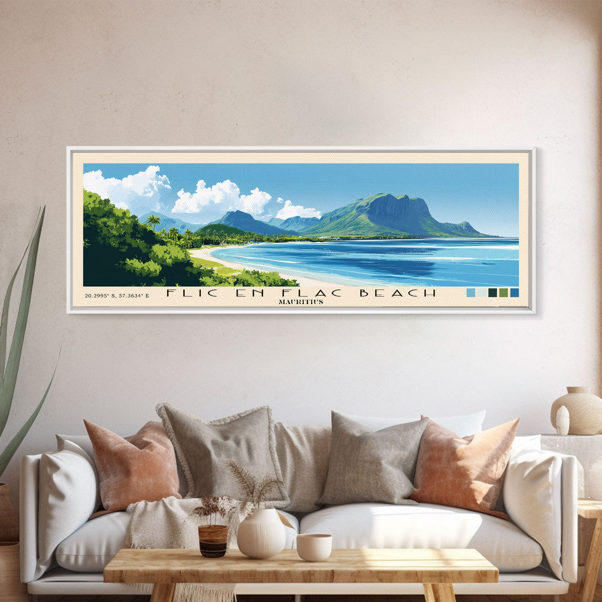 Flic en Flac Beach, Mauritius Panoramic Print, Vacation Gift, Mauritius Wall Art, Beach Painting, Beach Decor, Beach Or Lakehouse Art