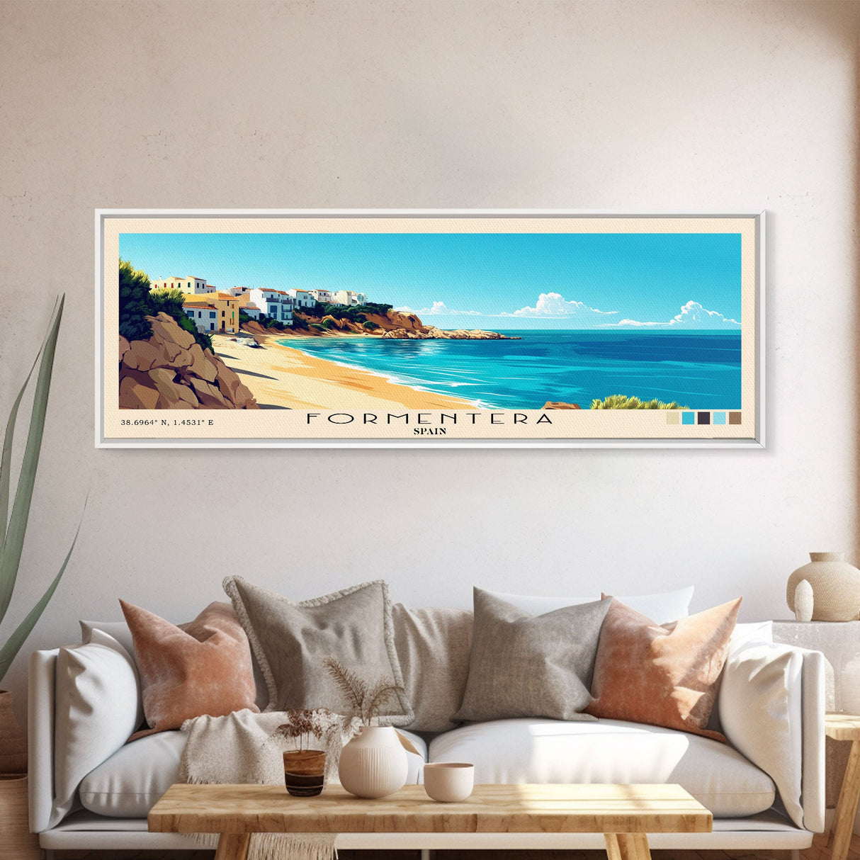 Formentera, Spain Panoramic Beach Print, Vacation Gift, Spain Wall Art, Beach Painting, Beach Decor, Beach Painting