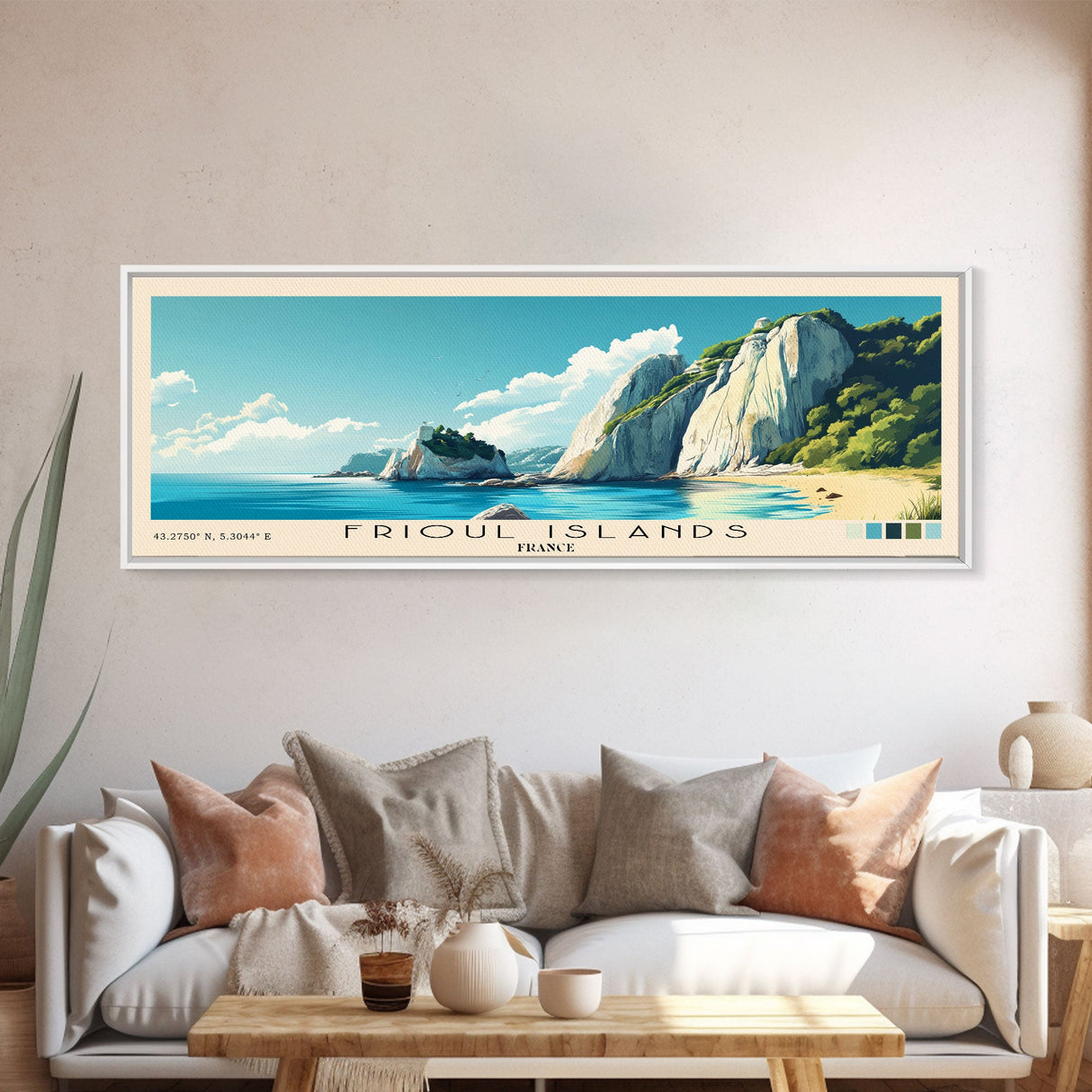 Frioul Islands, France Panoramic Beach Print, Vacation Gift, France Wall Art, Framed Canvas Print, Framed Beach Painting