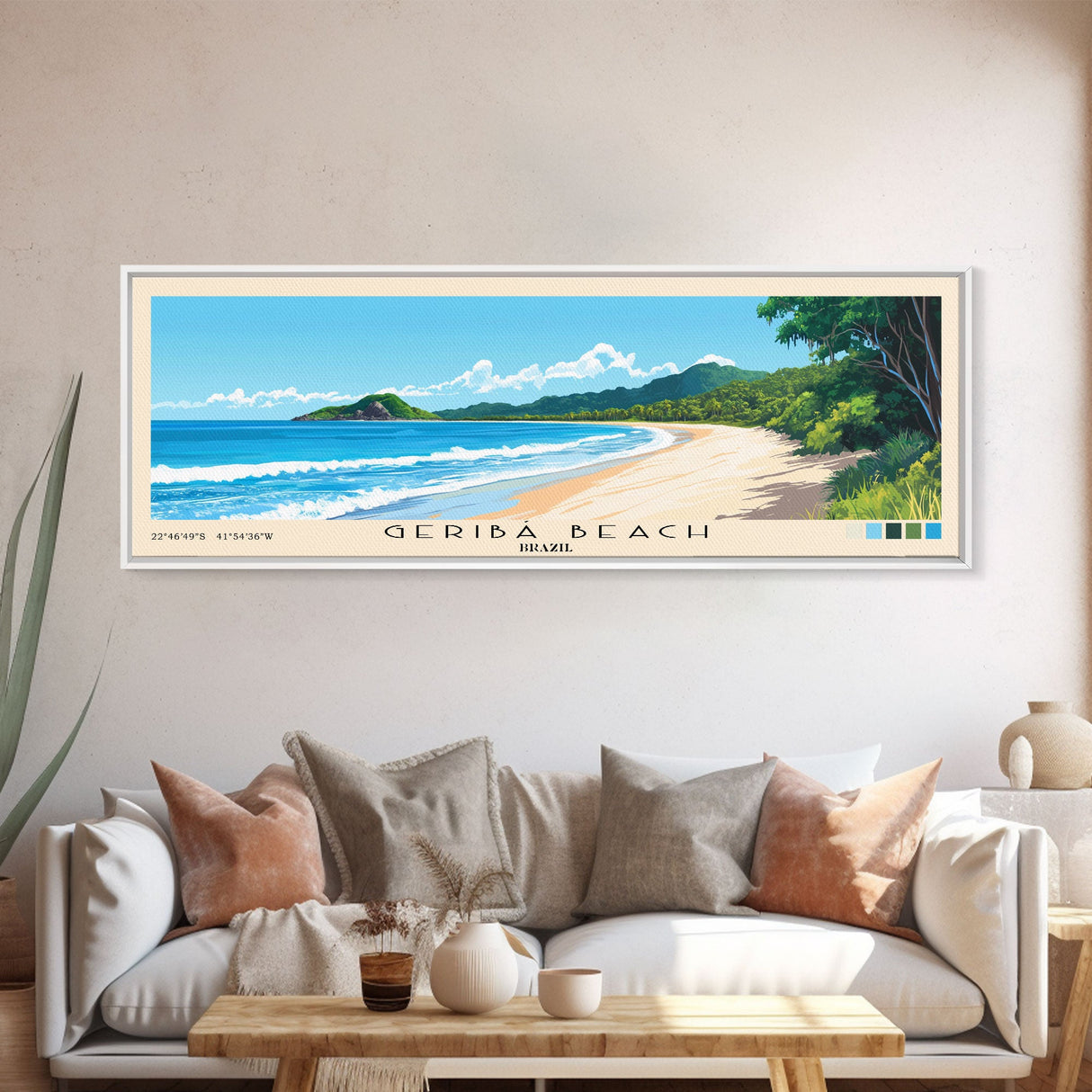 Geribá Beach, Brazil Panoramic Beach Print, Vacation Gift, Brazil Wall Art, Framed Canvas Print, Framed Beach Painting