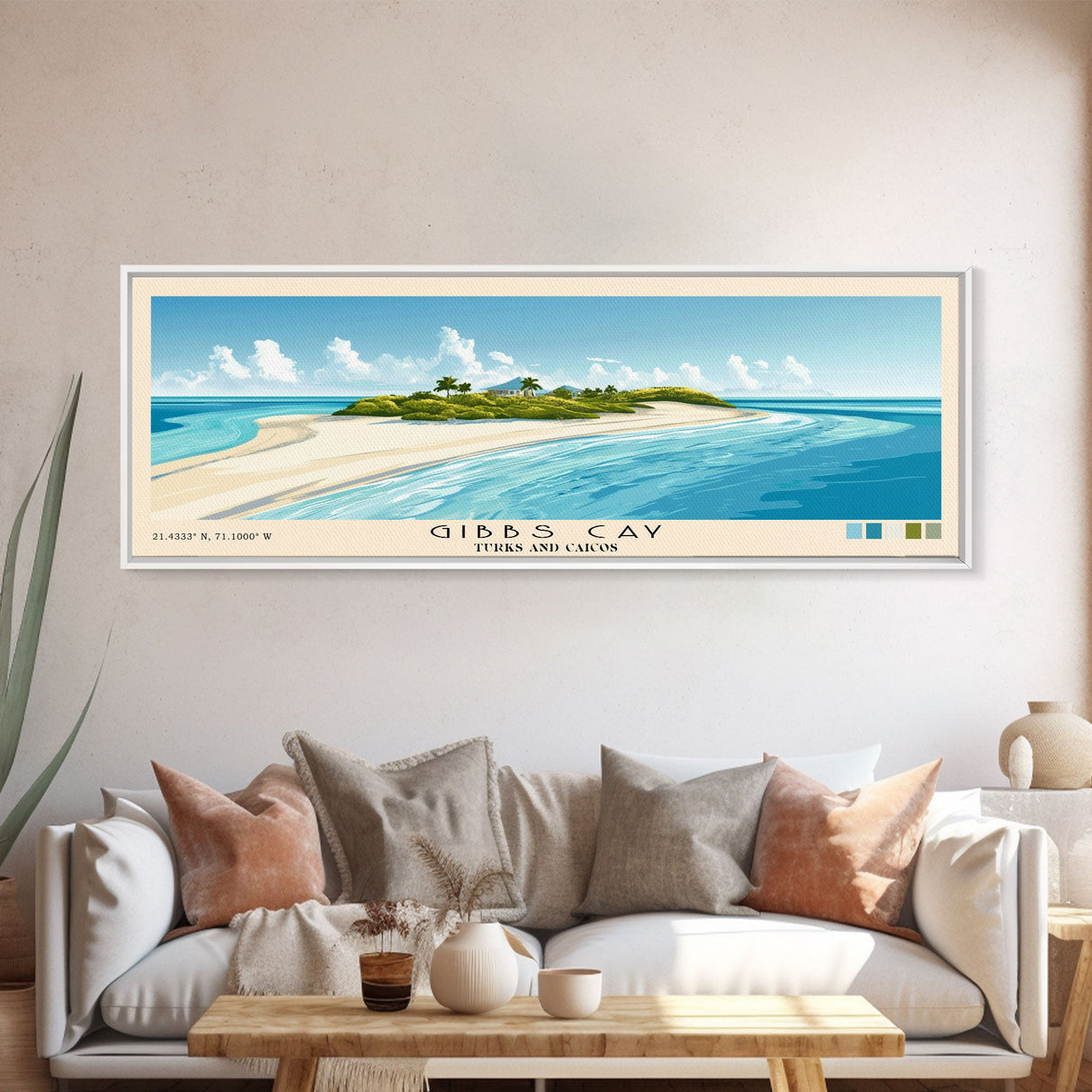 Gibbs Cay, Turks and Caicos Panoramic Print, Vacation Gift, Turks and Caicos Wall Art, Beach Painting, Beach Decor, Large Wall Art, Wood Frame Art