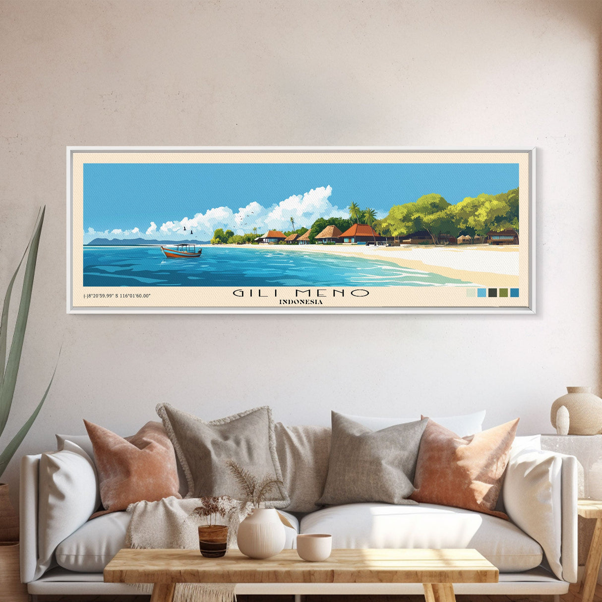 Gili Meno, Indonesia Panoramic Beach Print, Vacation Gift, Indonesia Wall Art, Beach Painting, Beach Decor, Beach Painting