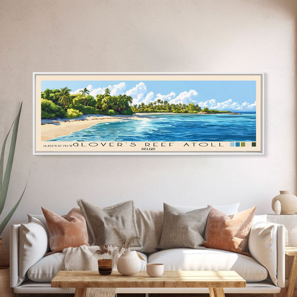 Glover’s Reef Atoll, Belize Panoramic Print, Vacation Gift, Belize Wall Art, Beach Painting, Beach Decor, Beach Or Lakehouse Art