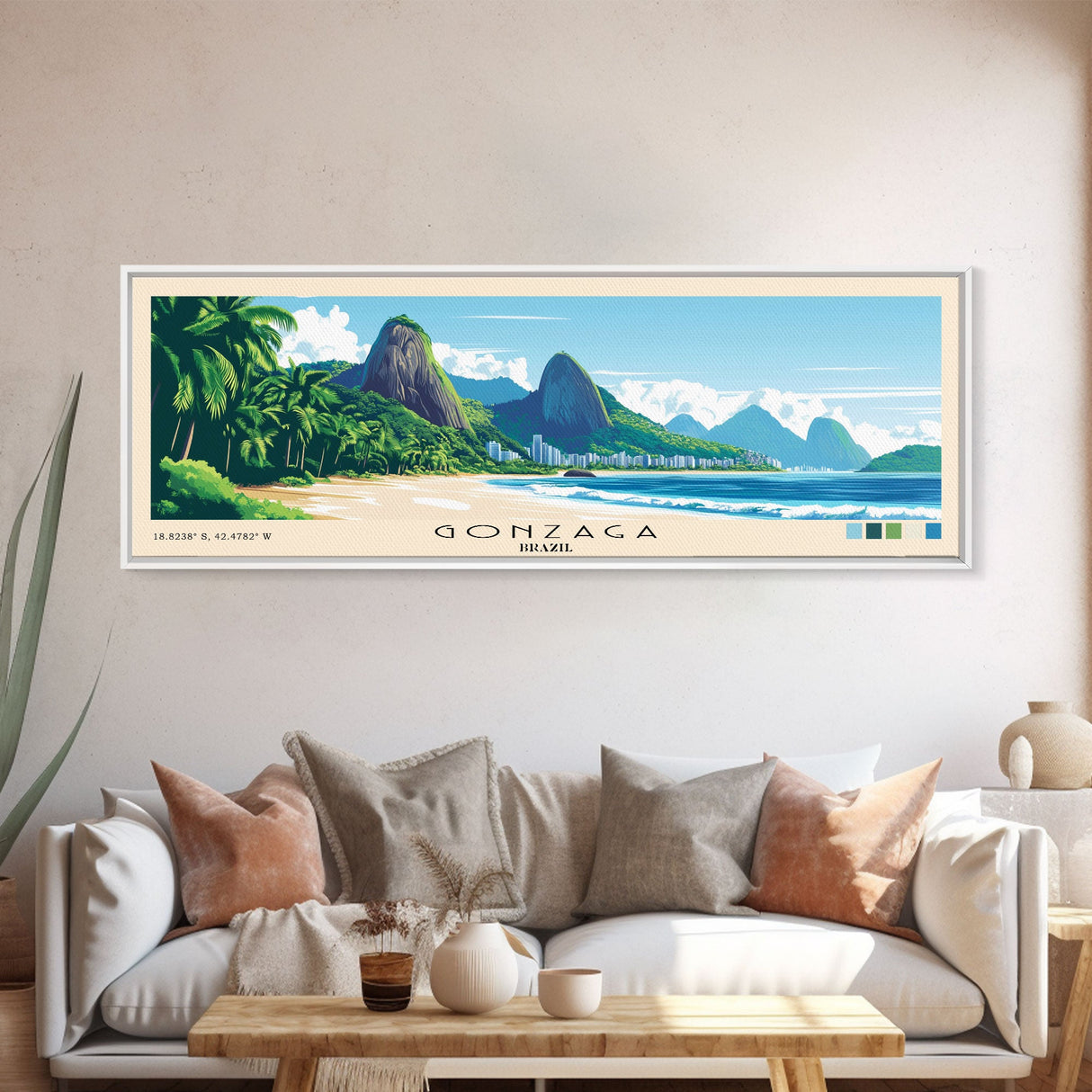 Gonzaga, Brazil Panoramic Print, Vacation Gift, Brazil Wall Art, Beach Painting, Beach Decor, Beach Or Lakehouse Art