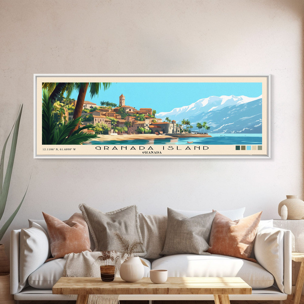 Granada Island, Granada Panoramic Beach Print, Vacation Gift, Granada Wall Art, Beach Painting, Beach Decor, Beach Painting