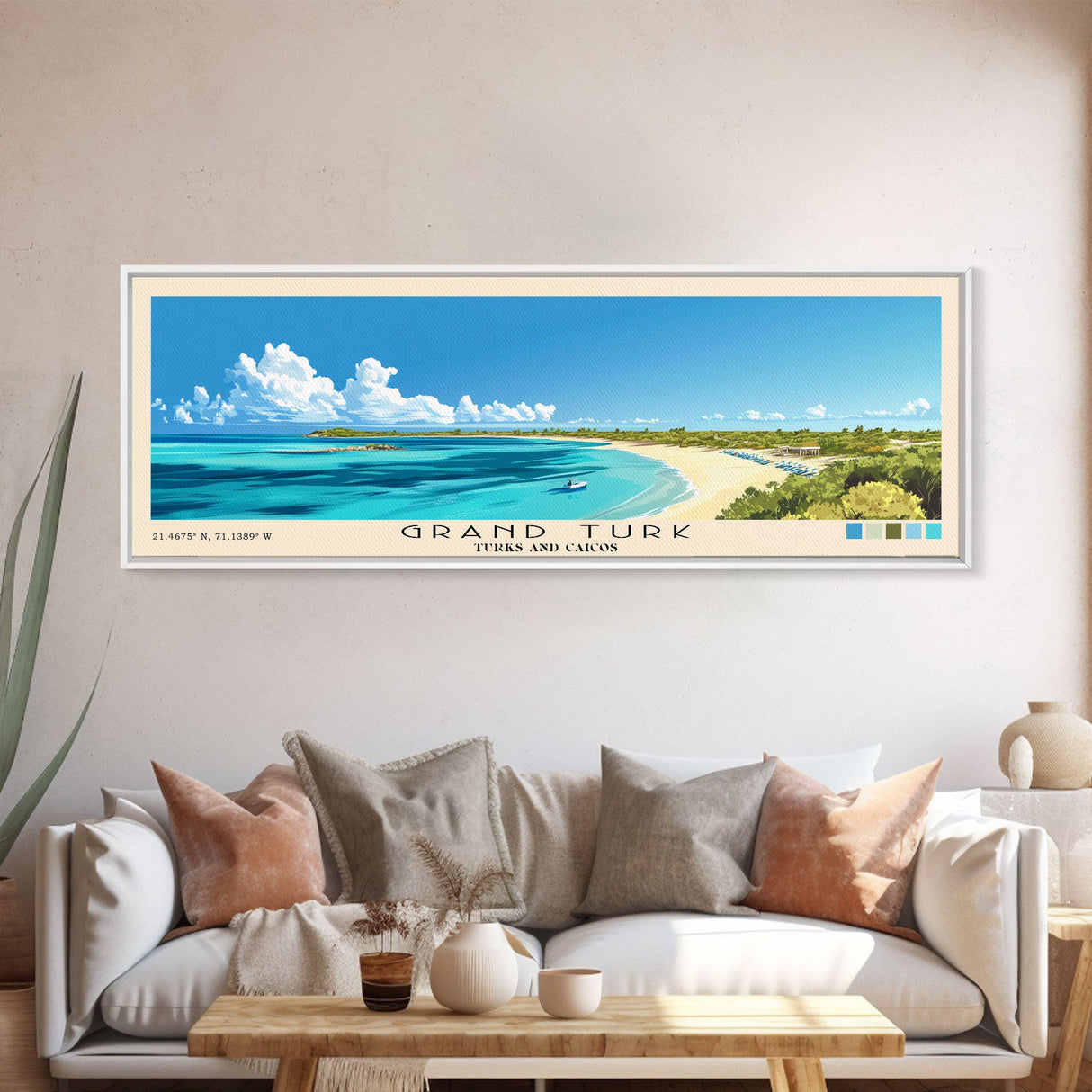 Grand Turk, Turks and Caicos Panoramic Print, Vacation Gift, Turks and Caicos Wall Art, Beach Painting, Beach Decor, Beach Or Lakehouse Art