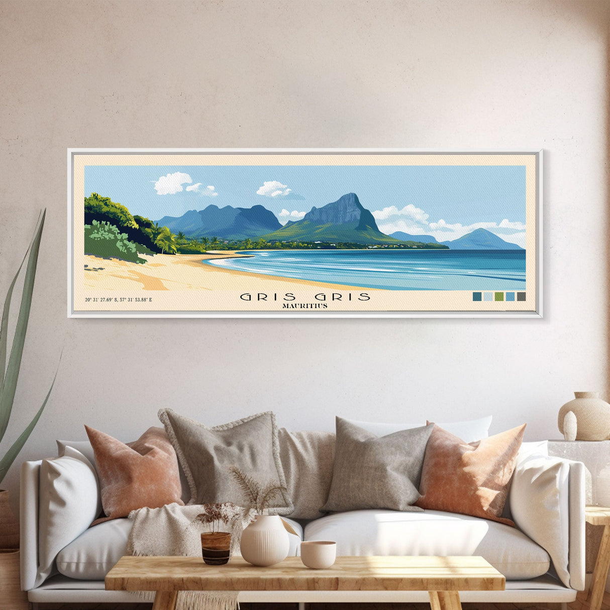 Gris Gris, Mauritius Panoramic Print, Vacation Gift, Mauritius Wall Art, Beach Painting, Beach Decor, Beach Or Lakehouse Art