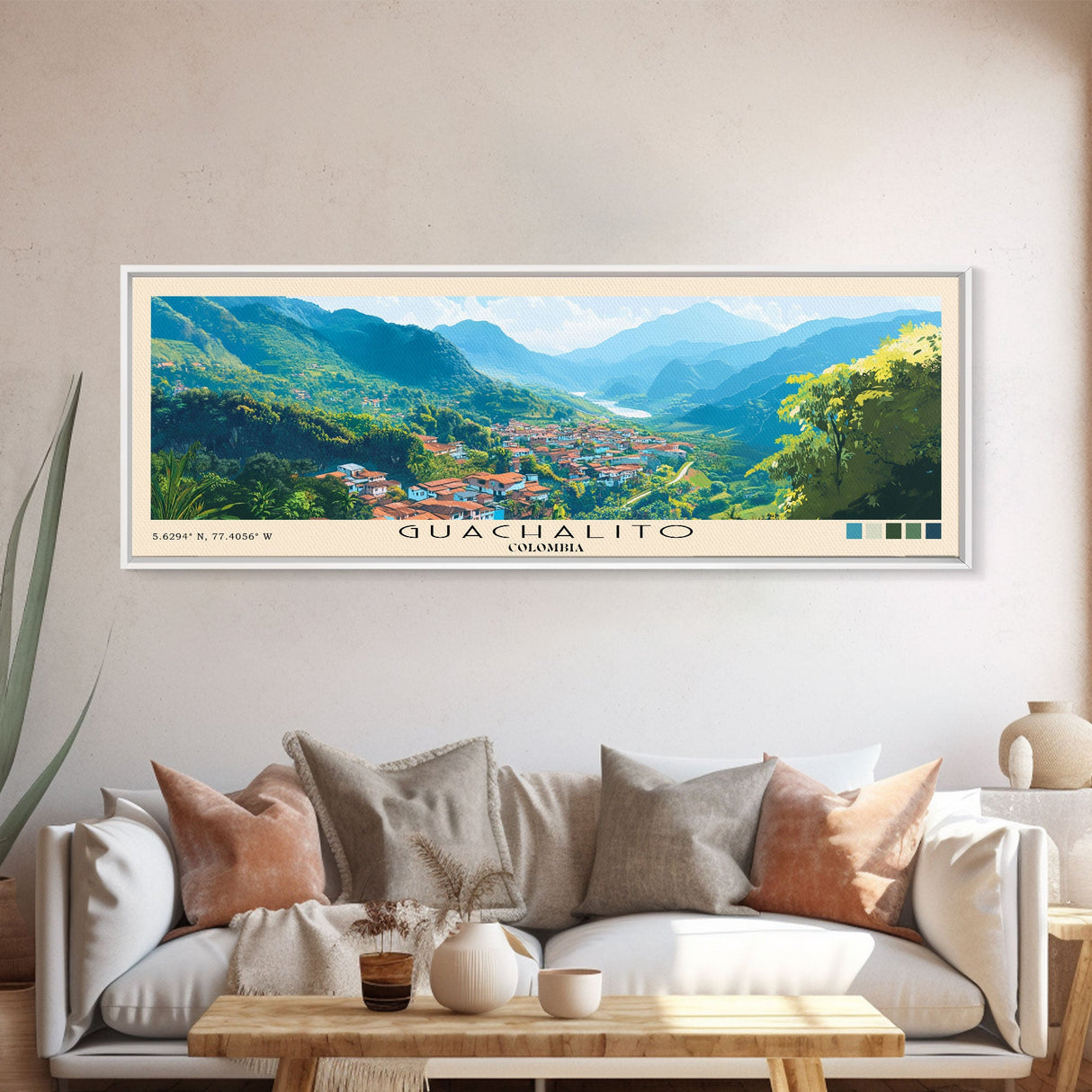 Guachalito, Colombia Panoramic Print, Vacation Gift, Colombia Wall Art, Beach Painting, Beach Decor, Large Wall Art, Wood Frame Art