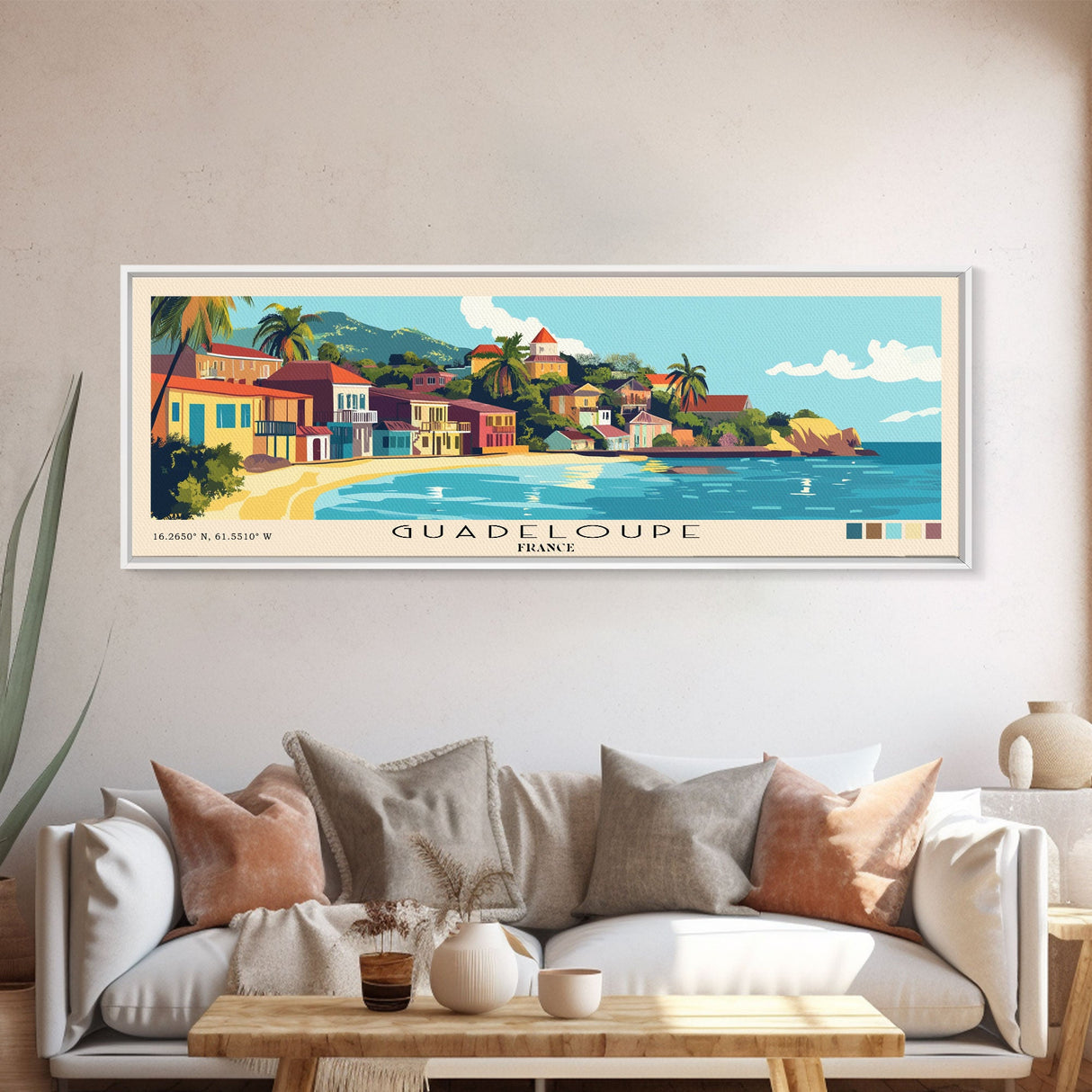 Guadeloupe, France Panoramic Beach Print, Vacation Gift, France Wall Art, Framed Canvas Print, Framed Beach Painting