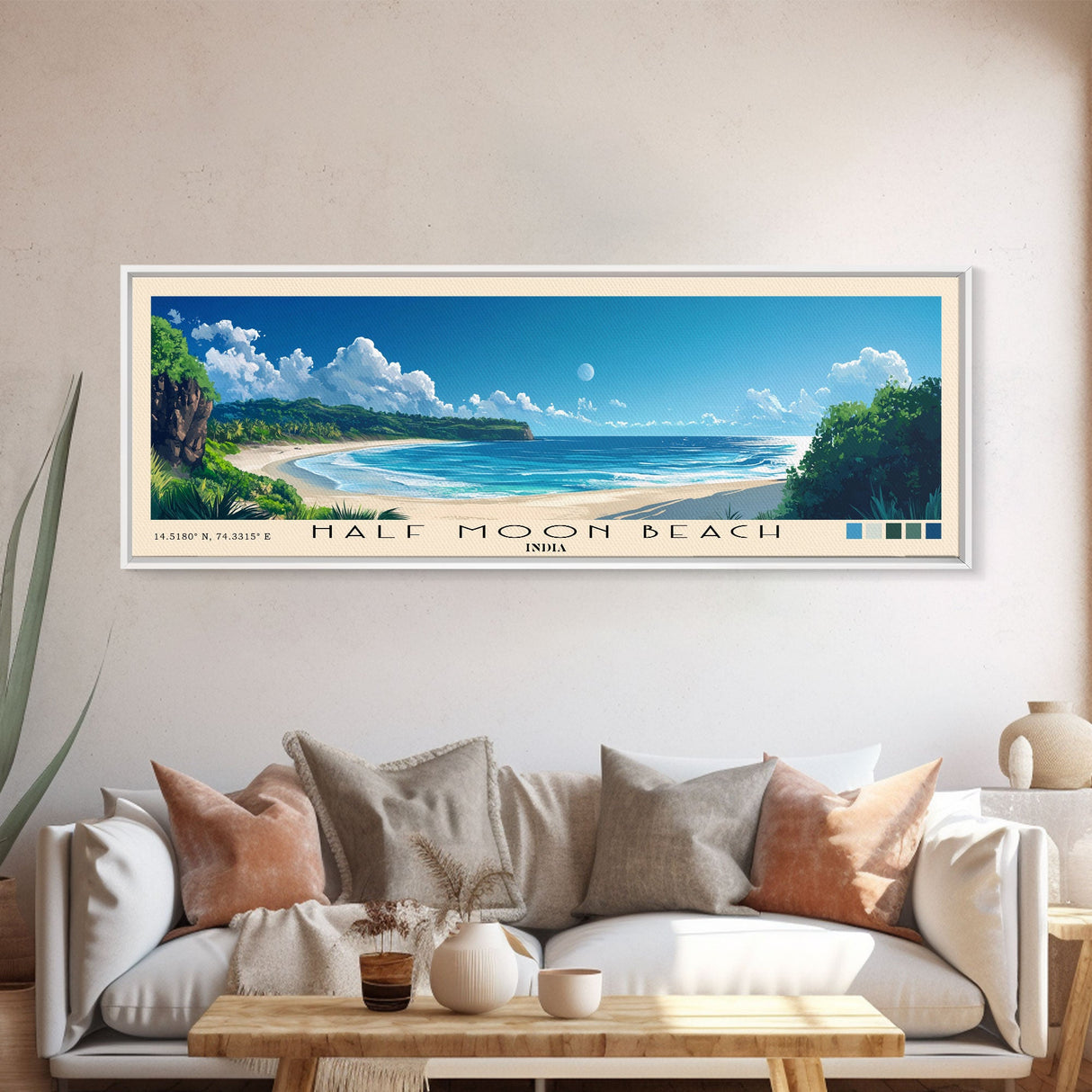 Half Moon Beach, India Panoramic Print, Vacation Gift, India Wall Art, Vacation Wall Art, Vacatation Memories, Beach Decor, Beach Or Lakehouse Art