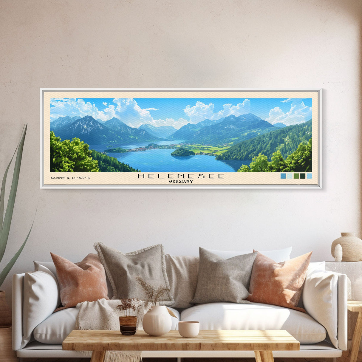 Helenesee, Germany Panoramic Print, Vacation Gift, Germany Wall Art, Beach Painting, Beach Decor, Large Wall Art, Wood Frame Art