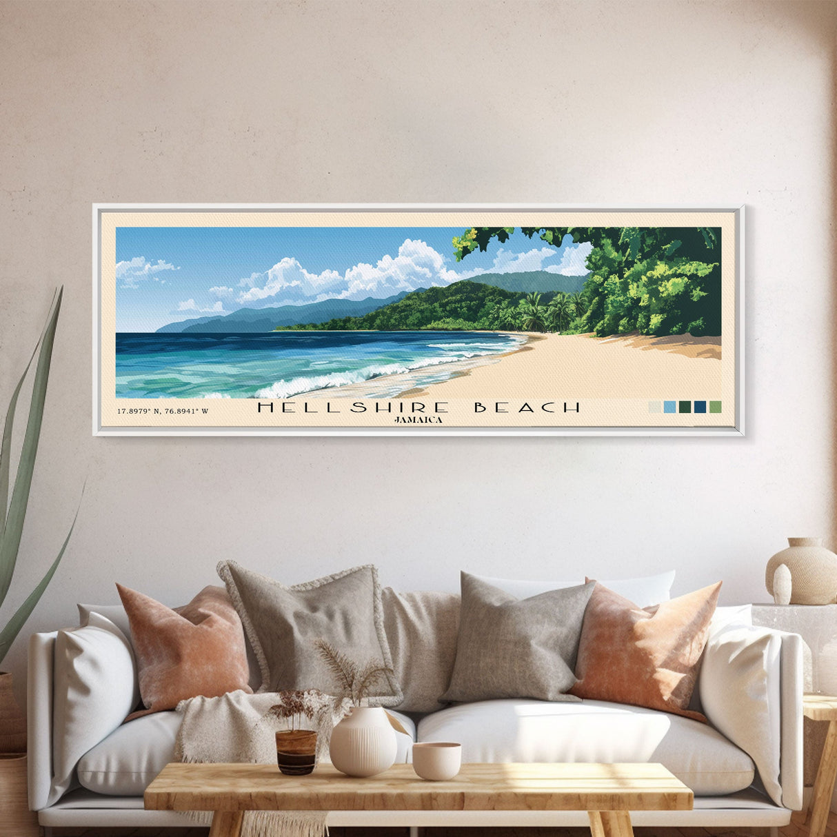 Hellshire Beach, Jamaica Panoramic Beach Print, Vacation Gift, Jamaica Wall Art, Framed Canvas Print, Framed Beach Painting