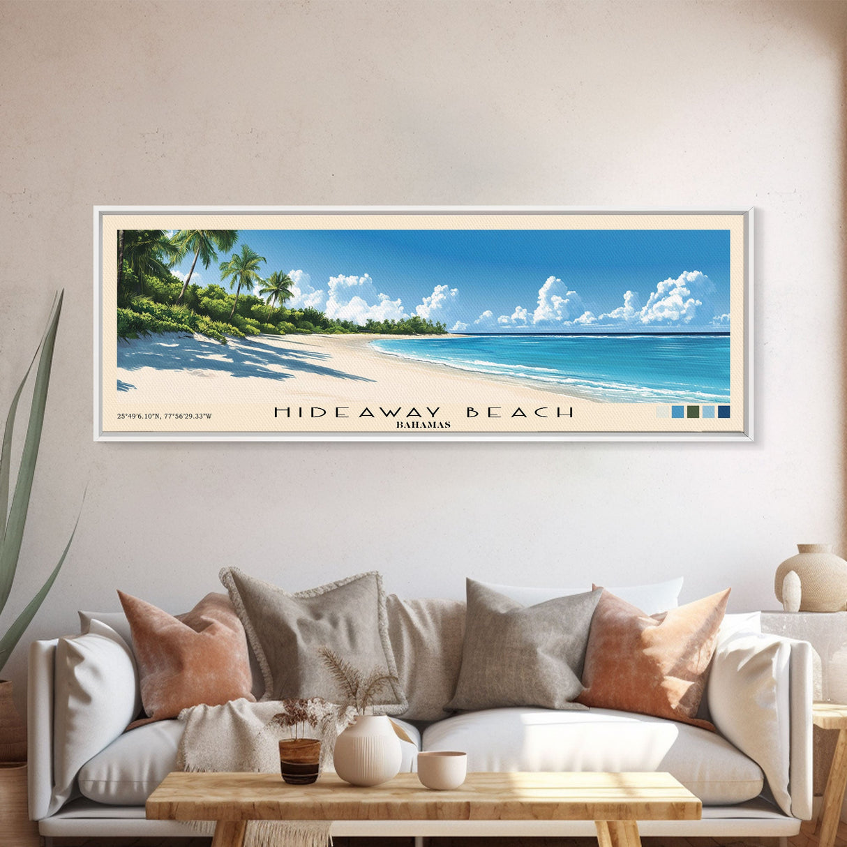 Hideaway Beach, Bahamas Panoramic Print, Vacation Gift, Bahamas Wall Art, Beach Painting, Beach Decor, Large Wall Art, Wood Frame Art