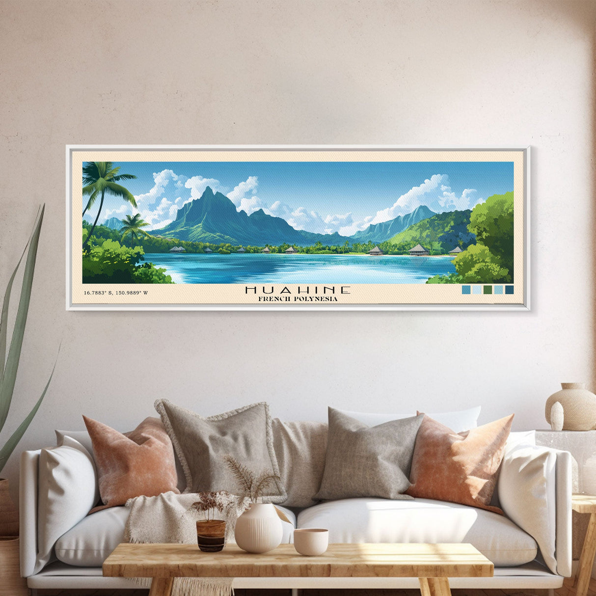 Huahine, French Polynesia Panoramic Beach Print, Vacation Gift, French Polynesia Wall Art, Beach Painting, Beach Decor, Beach Painting