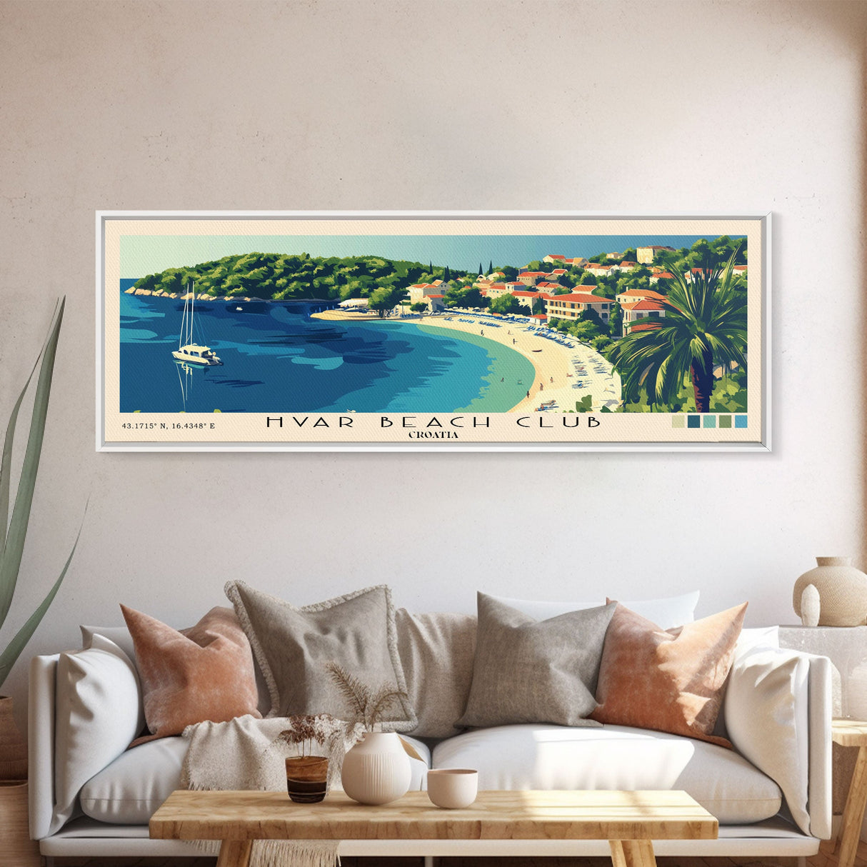 Hvar Beach Club, Croatia Panoramic Beach Print, Vacation Gift, Croatia Wall Art, Beach Painting, Beach Decor, Beach Painting