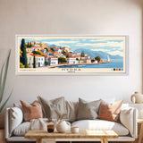 Hydra, Greece Panoramic Beach Print, Vacation Gift, Greece Wall Art, Framed Canvas Print, Framed Beach Painting