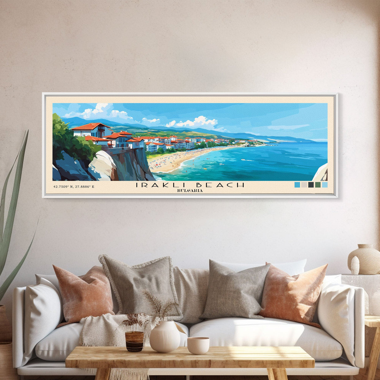 Irakli Beach, Bulgaria Panoramic Print, Vacation Gift, Bulgaria Wall Art, Beach Painting, Beach Decor, Large Wall Art, Wood Frame Art