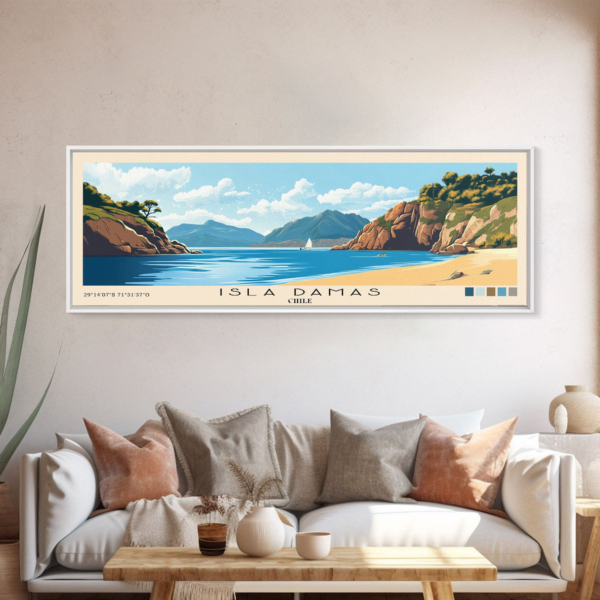 Isla Damas, Chile Panoramic Print, Vacation Gift, Chile Wall Art, Beach Painting, Beach Decor, Large Wall Art, Wood Frame Art