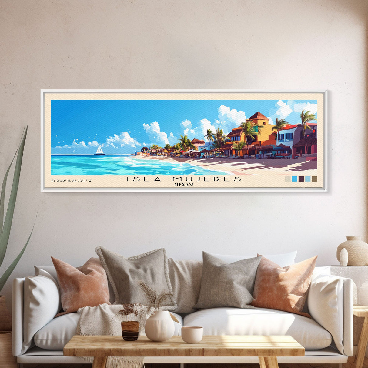 Isla Mujeres, Mexico Panoramic Print, Vacation Gift, Mexico Wall Art, Beach Painting, Beach Decor, Beach Or Lakehouse Art