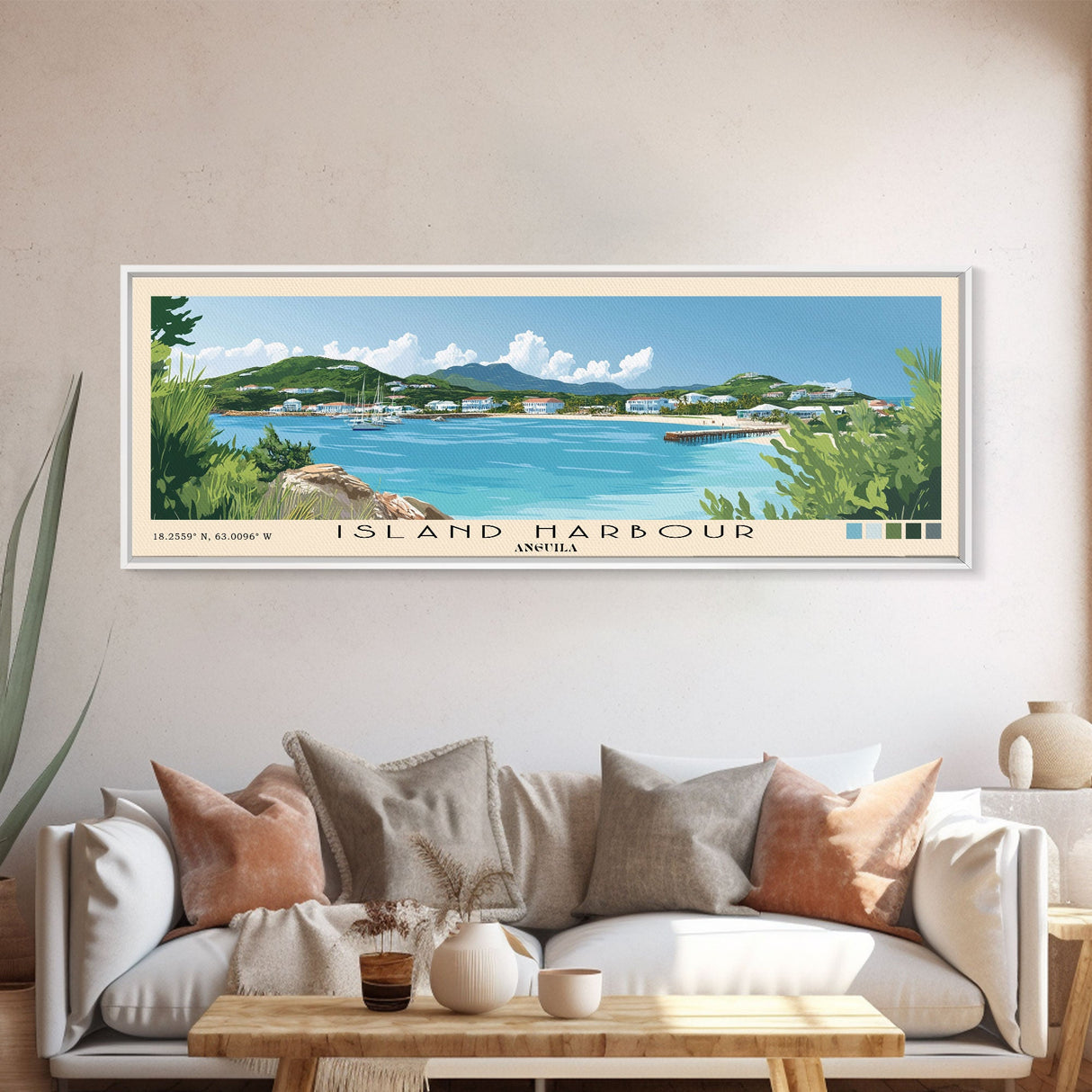 Island Harbour, Anguila Panoramic Beach Print, Vacation Gift, Anguila Wall Art, Beach Painting, Beach Decor, Beach Painting