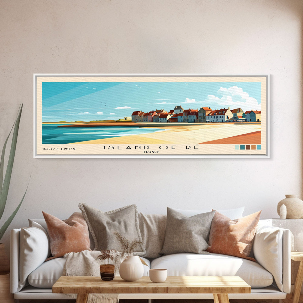 Island of Ré, France Panoramic Beach Print, Vacation Gift, France Wall Art, Framed Canvas Print, Framed Beach Painting