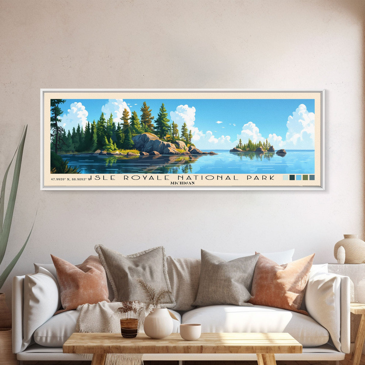 Isle Royale National Park, Michigan Panoramic Beach Print, Vacation Gift, Michigan Wall Art, Beach Painting, Beach Decor, Beach Painting