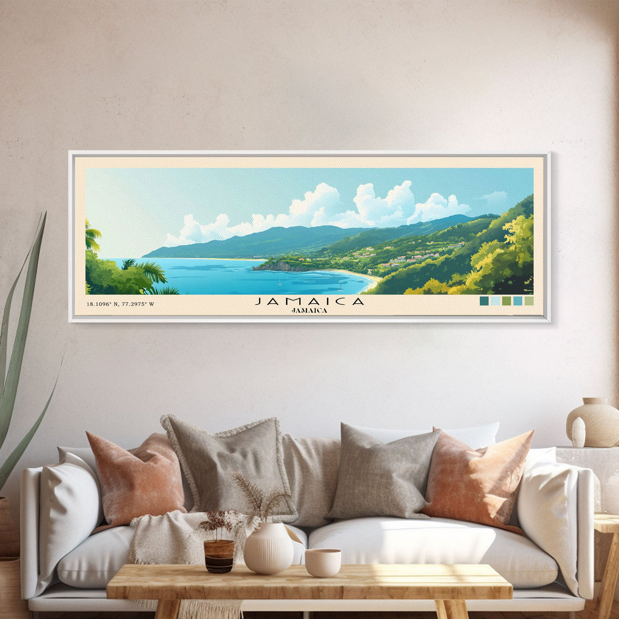 Jamaica, Jamaica Panoramic Print, Vacation Gift, Jamaica Wall Art, Beach Painting, Beach Decor, Large Wall Art, Wood Frame Art