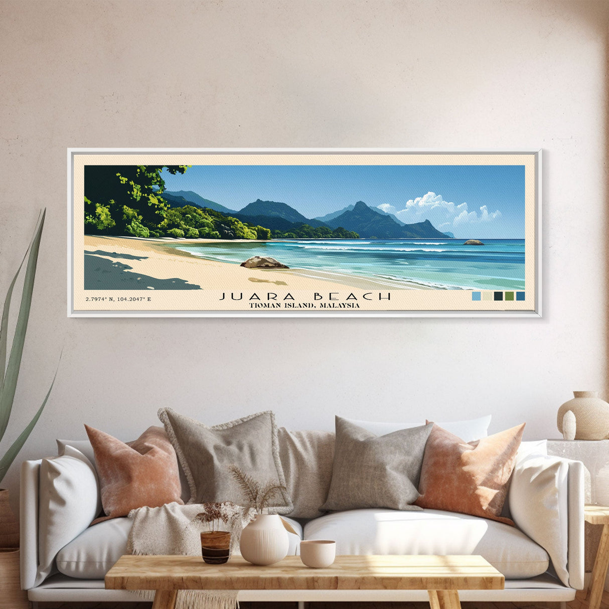 Juara Beach, Tioman Island, Malaysia Panoramic Beach Print, Vacation Gift, Tioman Island, Malaysia Wall Art, Beach Painting, Beach Decor, Beach Painting