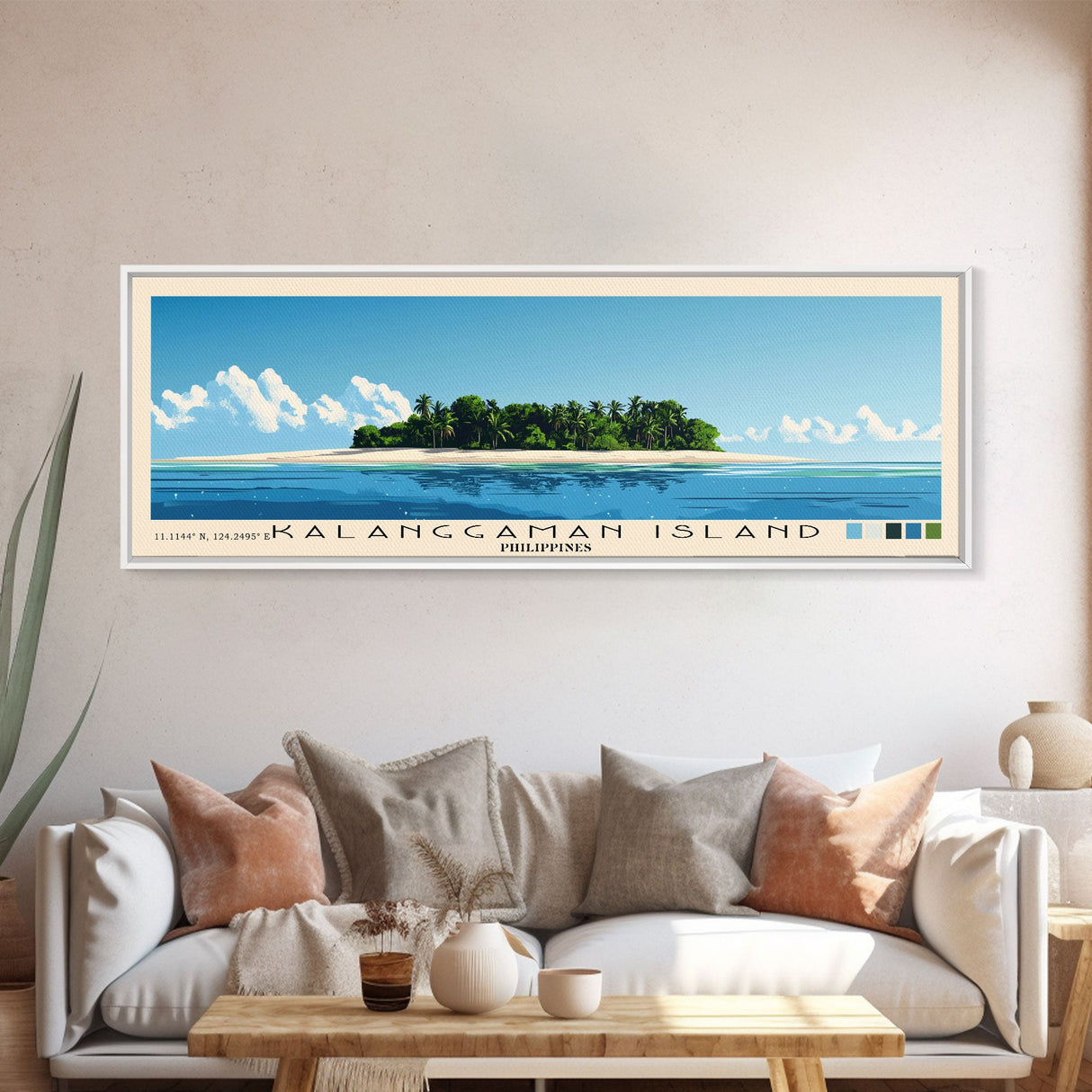 Kalanggaman Island, Philippines Panoramic Beach Print, Vacation Gift, Philippines Wall Art, Framed Canvas Print, Framed Beach Painting