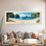 Kelingking Beach, Indonesia Panoramic Beach Print, Vacation Gift, Indonesia Wall Art, Framed Canvas Print, Framed Beach Painting