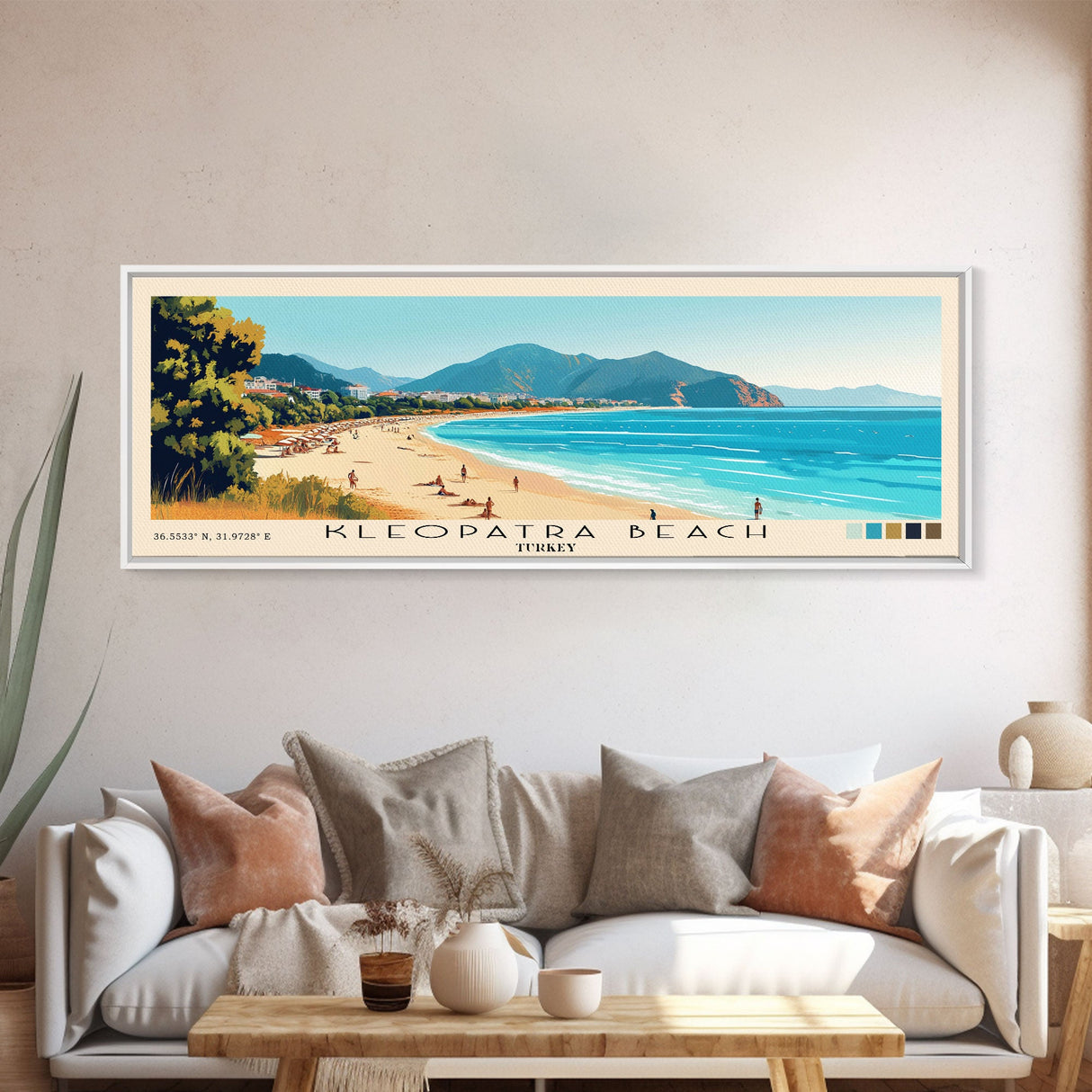 Kleopatra Beach, Turkey Panoramic Beach Print, Vacation Gift, Turkey Wall Art, Framed Canvas Print, Framed Beach Painting