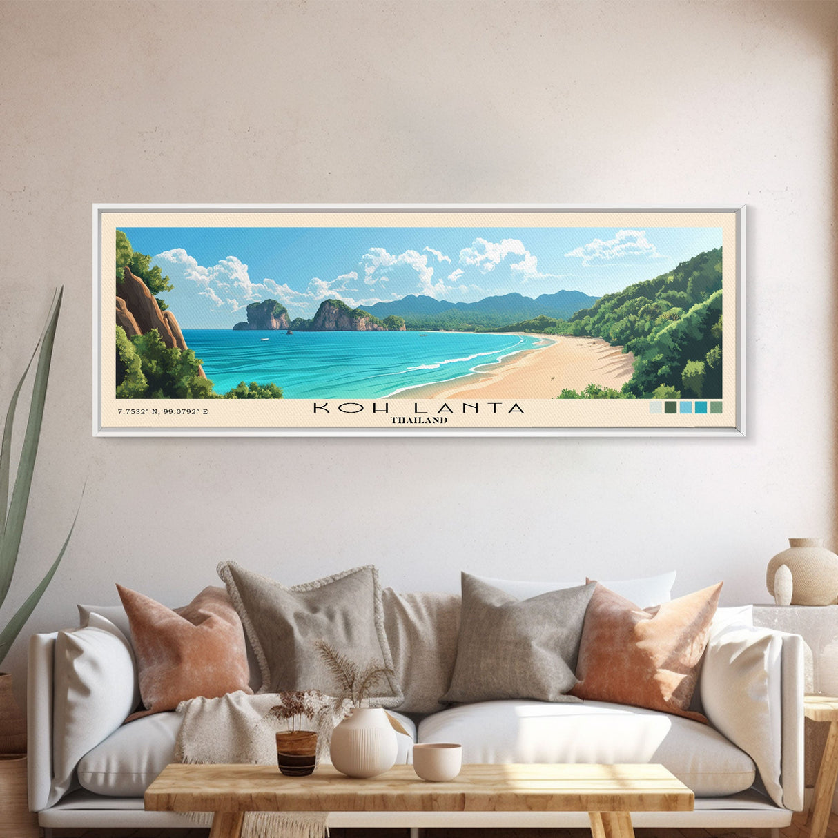 Koh Lanta, Thailand Panoramic Beach Print, Vacation Gift, Thailand Wall Art, Beach Painting, Beach Decor, Beach Painting