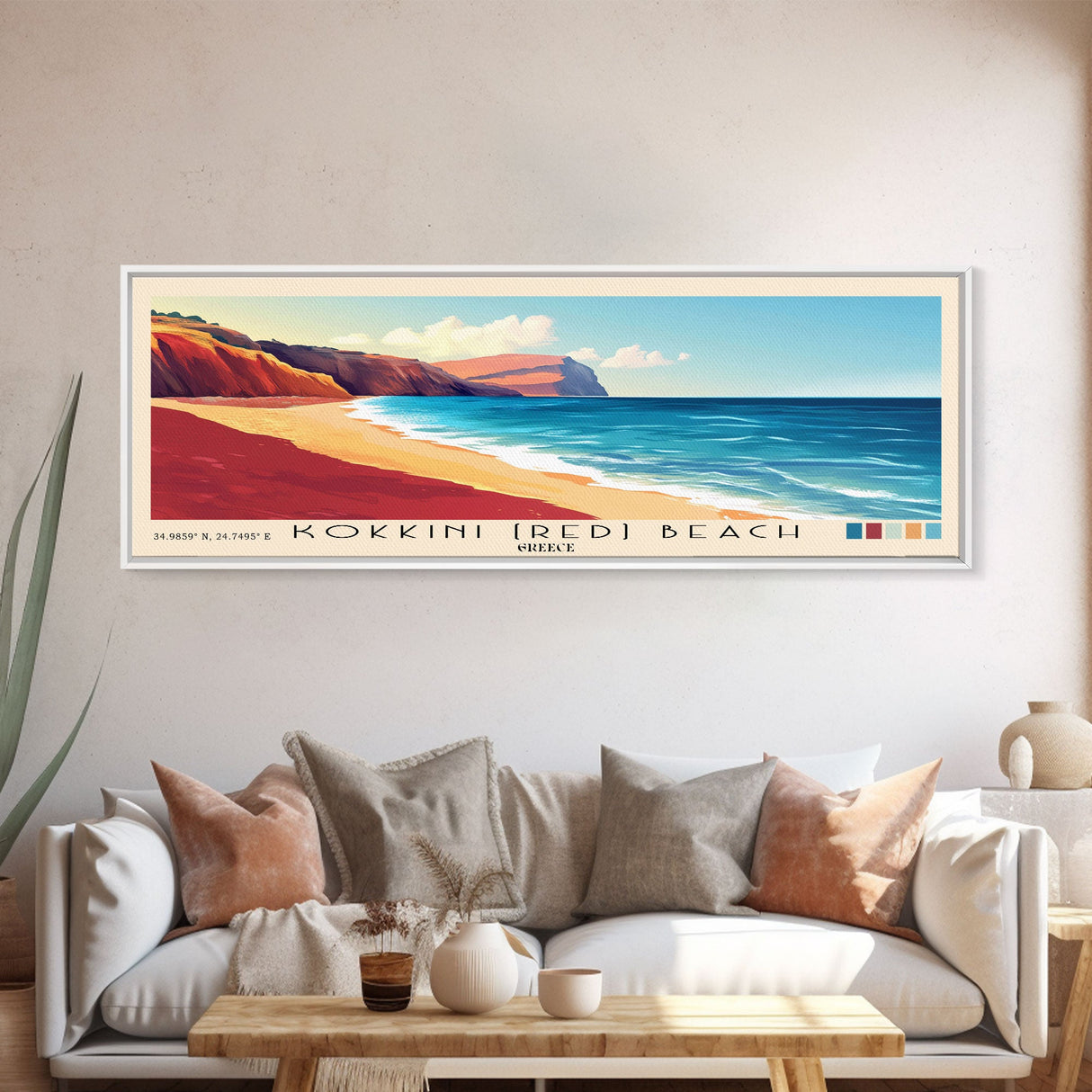 Kokkini (Red) Beach, Greece Panoramic Print, Vacation Gift, Greece Wall Art, Beach Painting, Beach Decor, Large Wall Art, Wood Frame Art