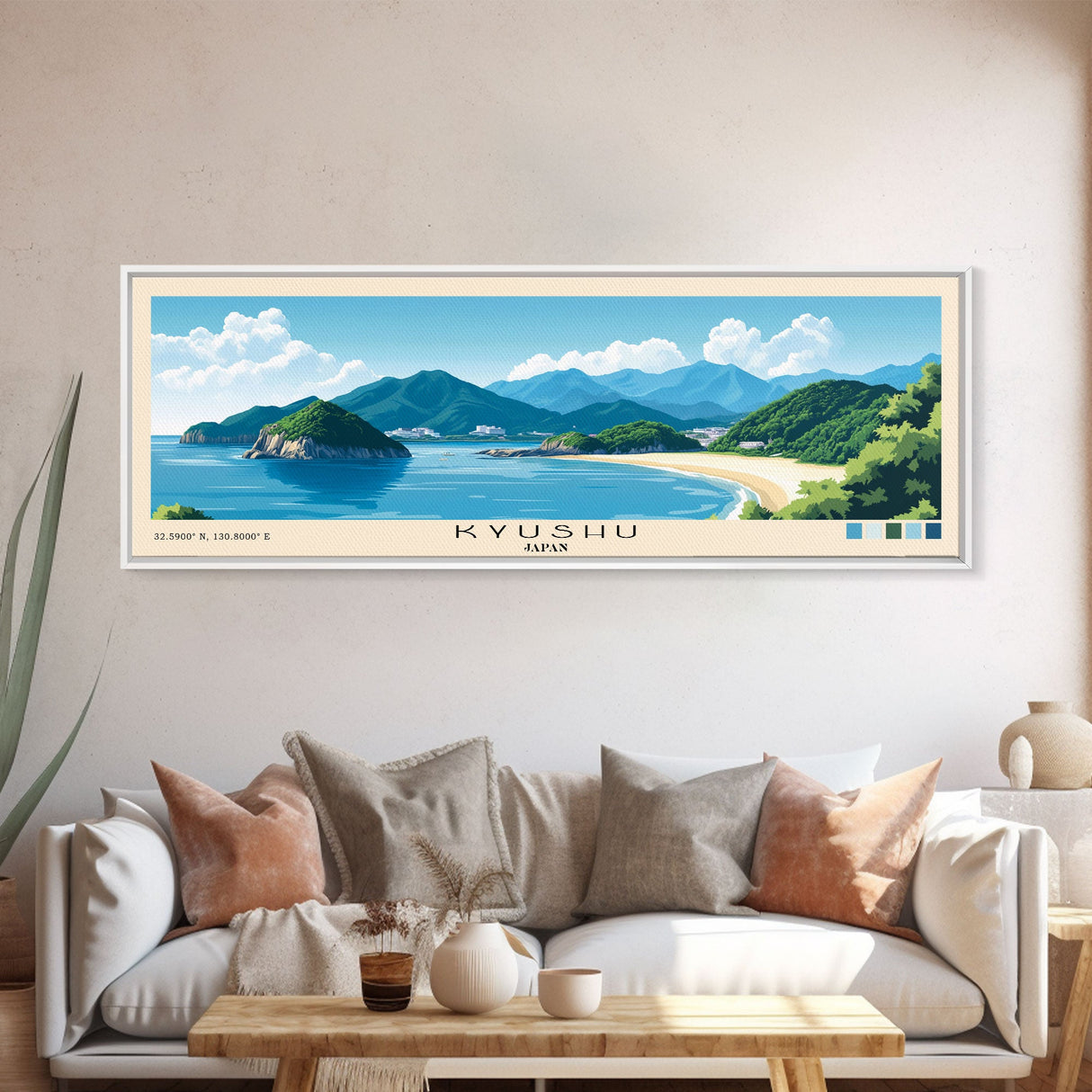 Kyushu, Japan Panoramic Beach Print, Vacation Gift, Japan Wall Art, Framed Canvas Print, Framed Beach Painting