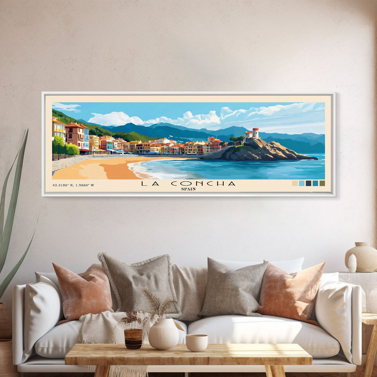 La Concha, Spain Panoramic Beach Print, Vacation Gift, Spain Wall Art, Beach Painting, Beach Decor, Beach Painting