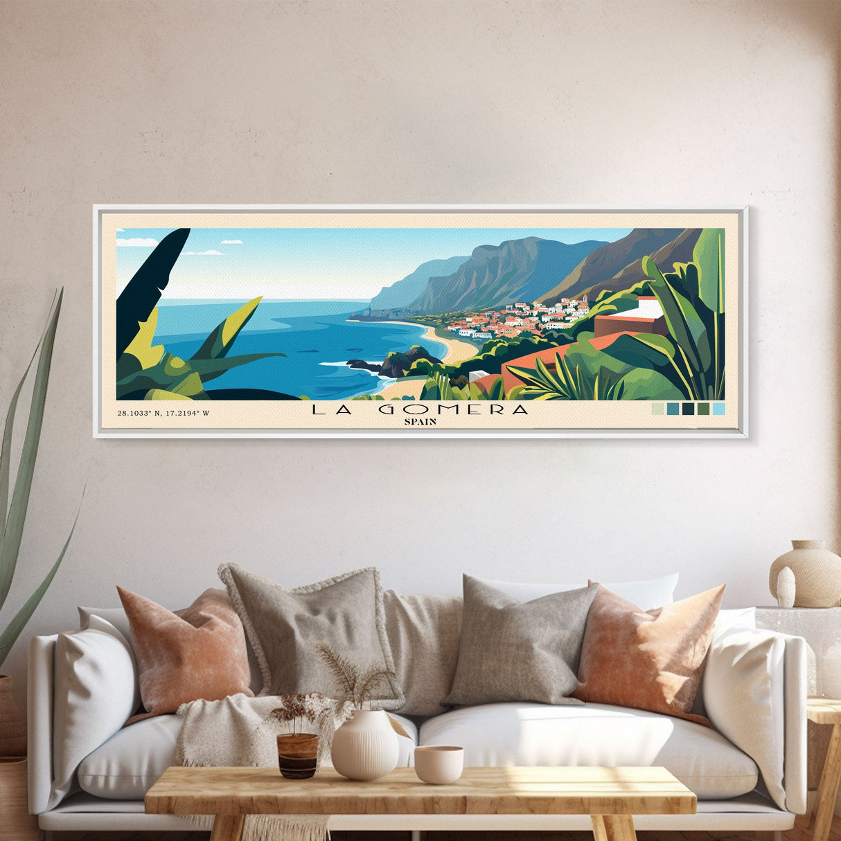 La Gomera, Spain Panoramic Beach Print, Vacation Gift, Spain Wall Art, Framed Canvas Print, Framed Beach Painting