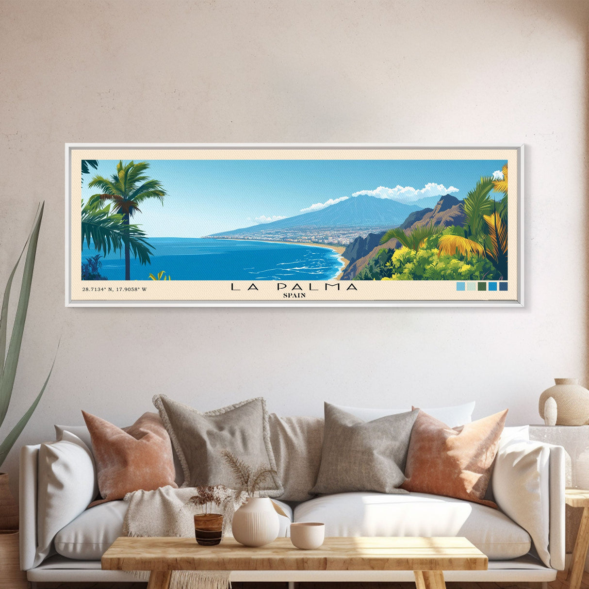 La Palma, Spain Panoramic Beach Print, Vacation Gift, Spain Wall Art, Beach Painting, Beach Decor, Beach Painting