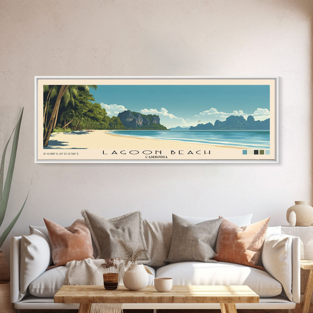 Lagoon Beach, Cambodia Panoramic Beach Print, Vacation Gift, Cambodia Wall Art, Beach Painting, Beach Decor, Beach Painting