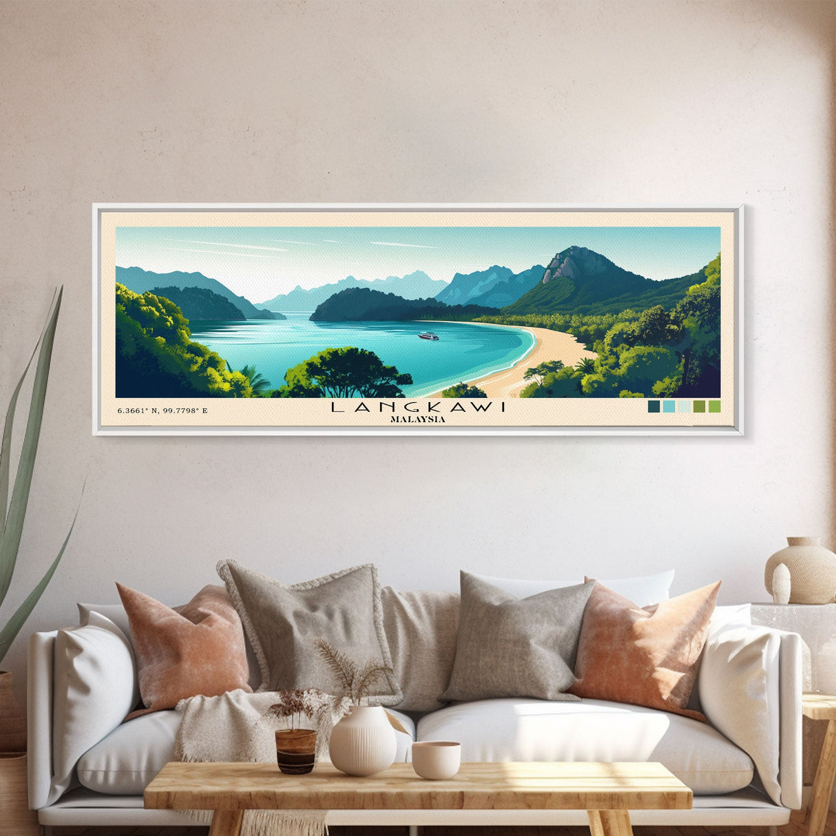 Langkawi, Malaysia Panoramic Print, Vacation Gift, Malaysia Wall Art, Beach Painting, Beach Decor, Large Wall Art, Wood Frame Art