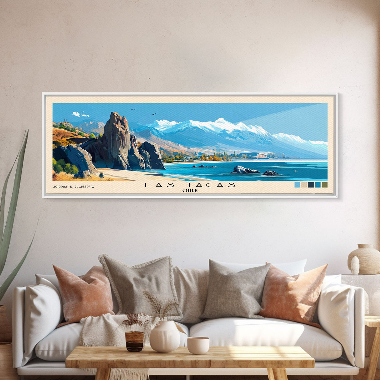 Las Tacas, Chile Panoramic Print, Vacation Gift, Chile Wall Art, Beach Painting, Beach Decor, Large Wall Art, Wood Frame Art