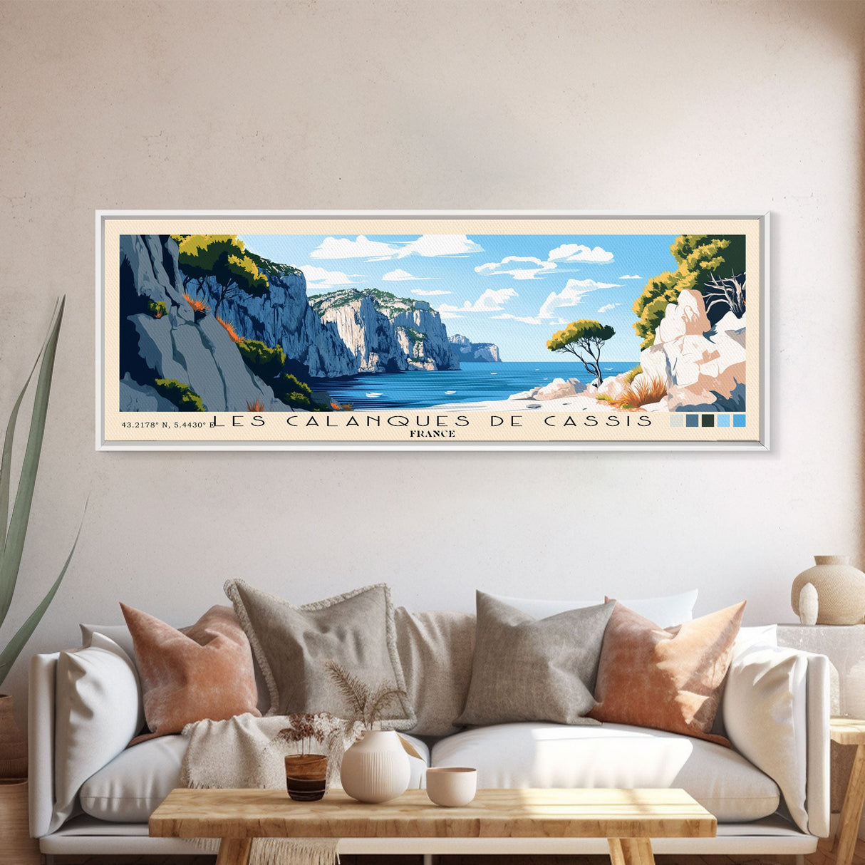 Les Calanques de Cassis, France Panoramic Print, Vacation Gift, France Wall Art, Beach Painting, Beach Decor, Large Wall Art, Wood Frame Art