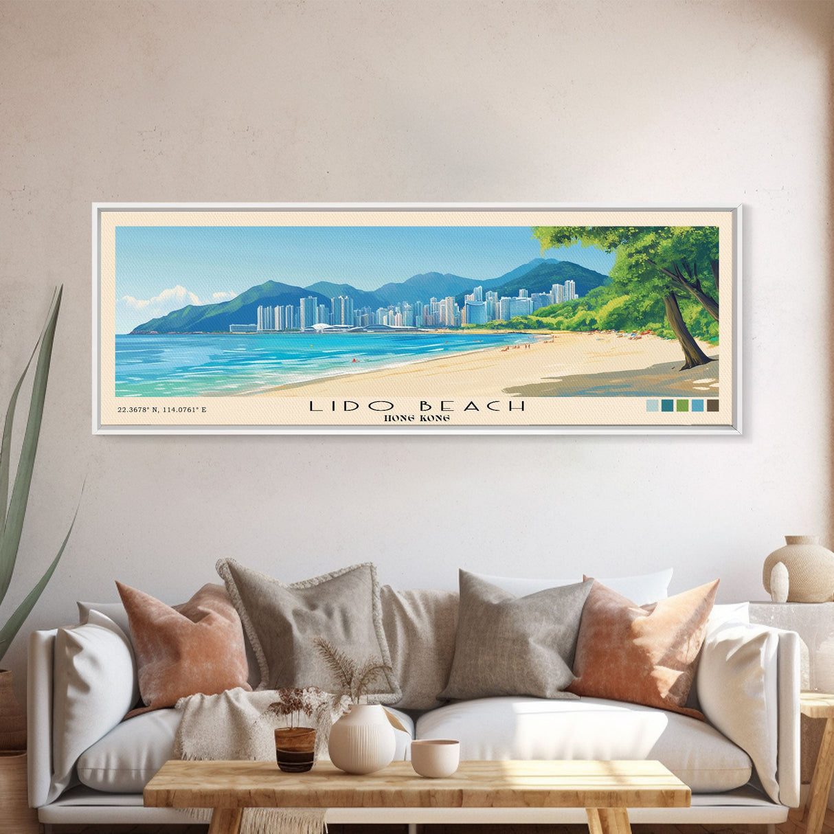 Lido Beach, Hong Kong Panoramic Print, Vacation Gift, Hong Kong Wall Art, Beach Painting, Beach Decor, Beach Or Lakehouse Art