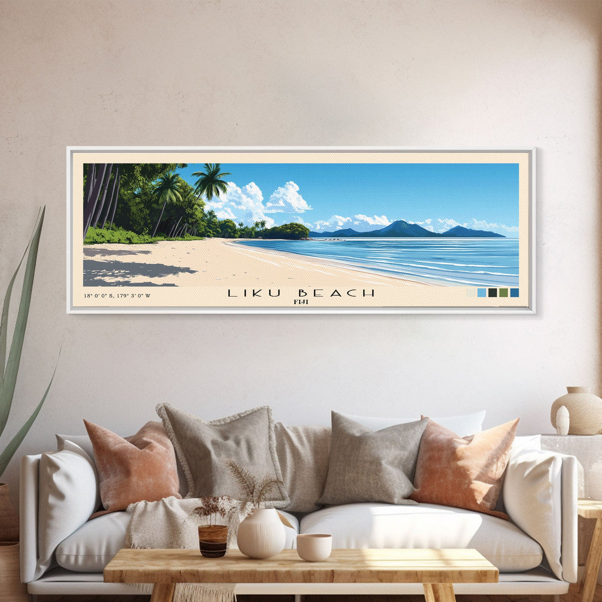 Liku Beach, Fiji Panoramic Beach Print, Vacation Gift, Fiji Wall Art, Framed Canvas Print, Framed Beach Painting