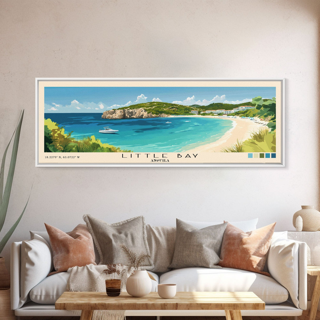 Little Bay, Anguila Panoramic Print, Vacation Gift, Anguila Wall Art, Beach Painting, Beach Decor, Large Wall Art, Wood Frame Art